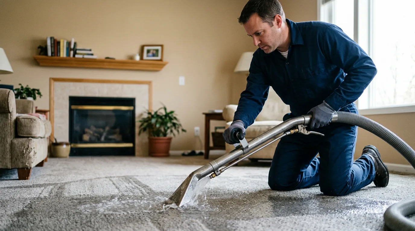 Water damage restoration technician working near Mexico, ME